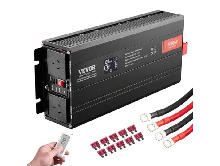 VEVOR Onduleur à Onde sinusoïdale Pure\, 3000 W\, onduleur CC 12 V vers CA 230 V avec 2 Prises CA\, 2 Ports USB\, 1 Port Type-C\, écran LCD et Une télécommande pour appareils ménagers de Grande Taille