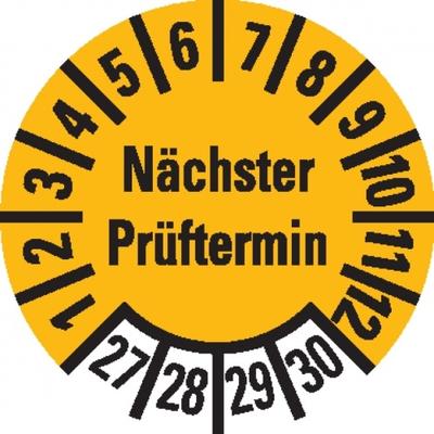Dreifke® Prüfplakette Nächster Prüftermin 27-30,gelb,Folie,ablösbar,Ø 10mm,1000/Rolle
