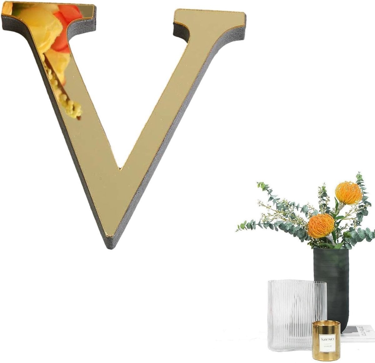 Zelfklevend alfabet met 26 acryl letters voor muurdecoratie - Spiegel 3D effect - Lichtgoud