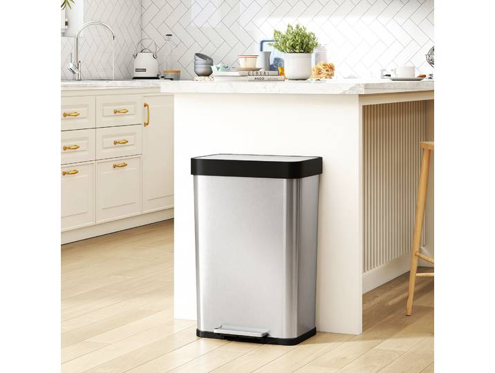 HOMCOM Poubelle 60L Acier Inox Fermeture Douce Argent