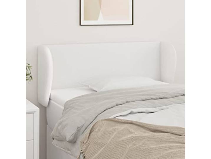 KTHLBRH Kopfteil aus weißem Kunstleder, klassisch, elegantes Design, höhenverstellbar, Beine aus massivem Lärchenholz, stabile Rückenunterstützung