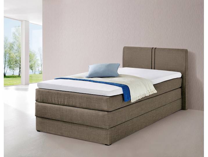 Boxspringbett, Feinstrukturstoff, Hellbraun, 100×200 cm, 7-Zonen-Matratze, Landhaus, HAPO