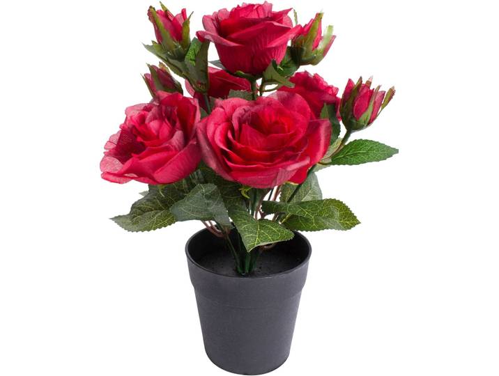 Kunstblume BOTANIC-HAUS Rosenbusch , rot, B:20cm H:27cm T:20cm Ø:20cm, Kunststoff, Kunstpflanzen, Kunstblume