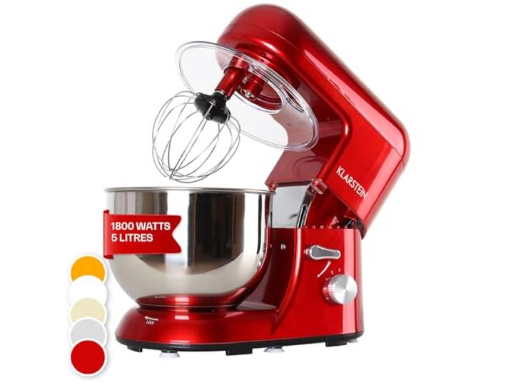 Klarstein Robot Patissier Multifonctions\, Batteur sur Socle\, Bol 5L\, Robot Cuisine 2000W\, Crochet à Pâte\, Multifonction\, Petrin a Pain\, Batteur Electrique Cuisine\, Rotation Planétaire 6 Vitesses
