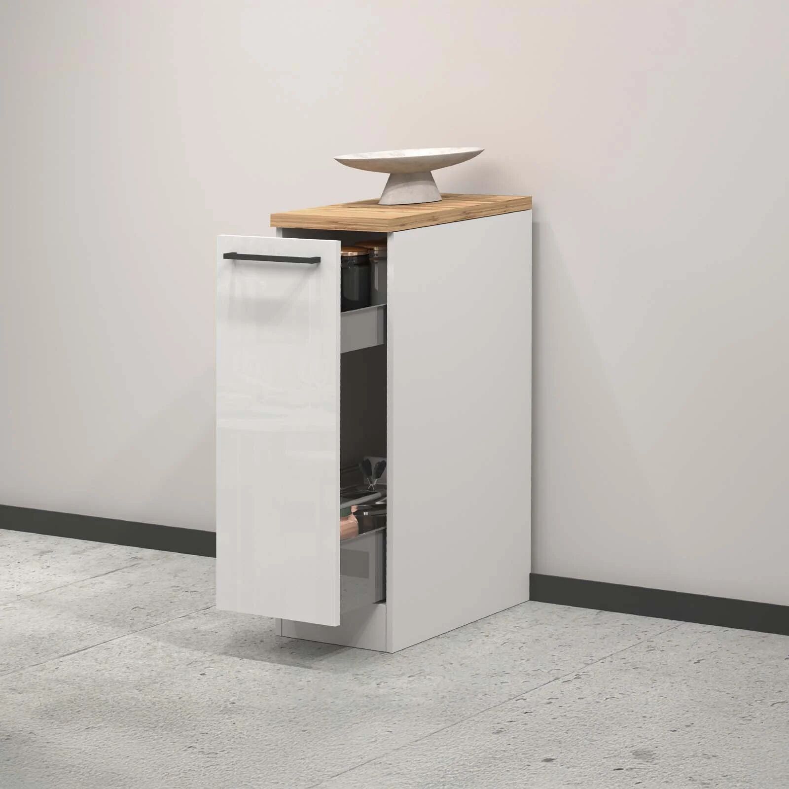 garneroarredamenti Dispensa cucina bassa 30x85h cm scorrevole bianco rovere Gourmet
