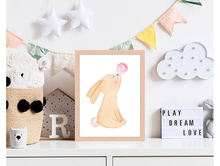 Tableau déco Bunny Blowing Bubble Gum 33 x 43cm Multicolore