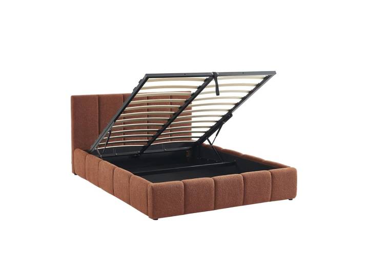 Lit coffre + sommier + tête de lit bouclette texturée terracotta