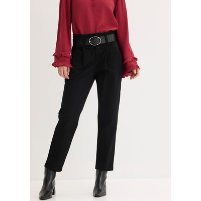 Stoffhose BONPRIX "Bundfaltenhose aus Baumwolle", Damen, Gr. 38, N-Gr, schwarz, Obermaterial: 97% Baumwolle, 3% Elasthan, Hosen Stoffhose, aus Baumwolle und Elasthan, hoher Bund, mit Bundfalten