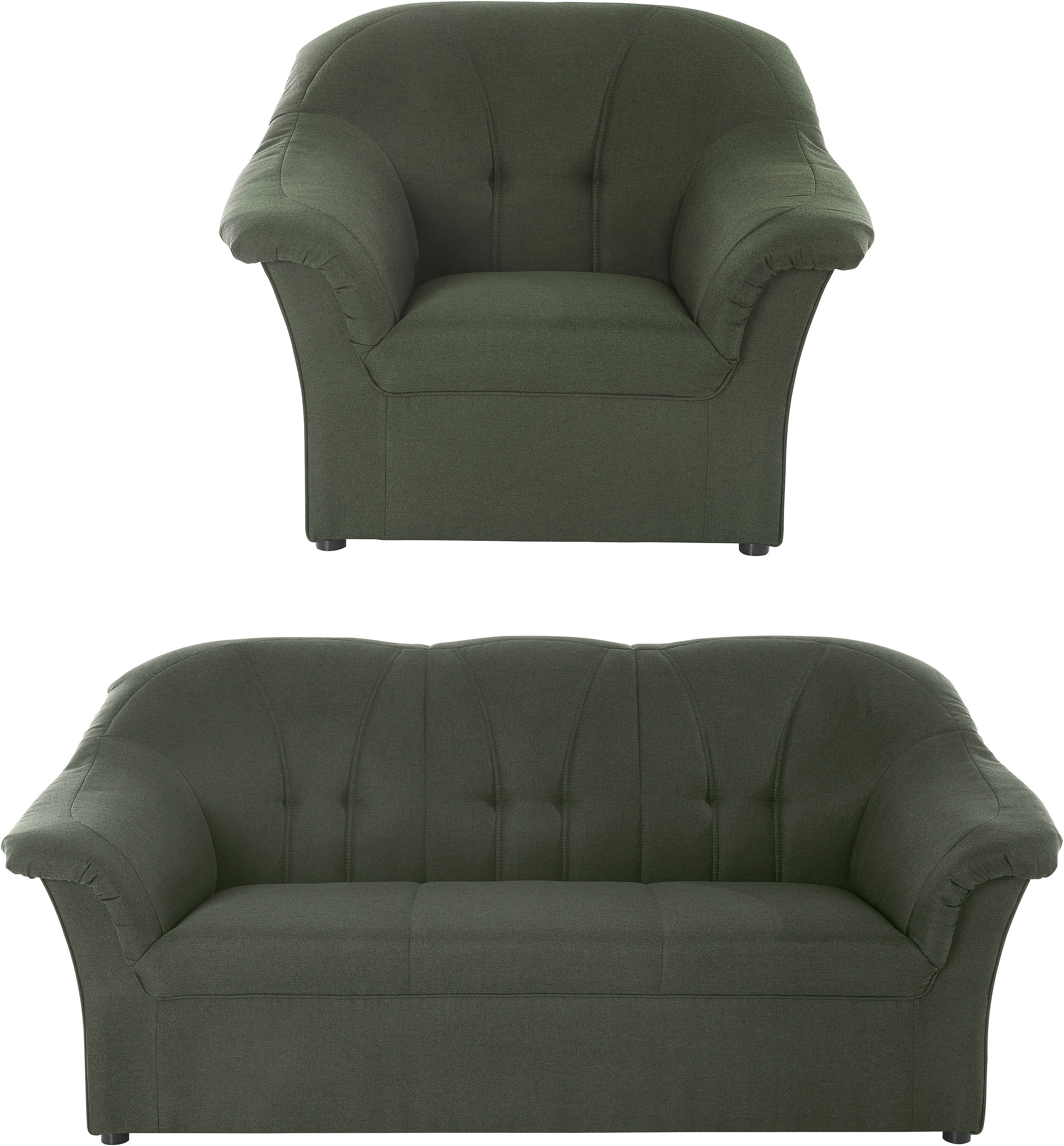 Polstergarnitur DOMO COLLECTION "Pegnitz zeitlos und elegant", grün, Struktur fein, 100% Polyester, Sitzmöbel-Sets, Sessel und 3-Sitzer