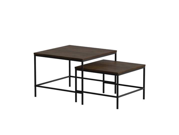 Vicco Couchtisch-Set Ramio Eiche rustikal/Schwarz 60 x 60 cm 2 Teile, Wildeiche, Schwarz, Rechteckig, 60x45x60 cm, Wohnzimmer, Wohnzimmertische, Couchtische