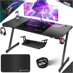 Kesser Gaming Schreibtisch mit Getränkehalter Ergonomischer Gamer Tisch, Gaming Tisch, Schwarz