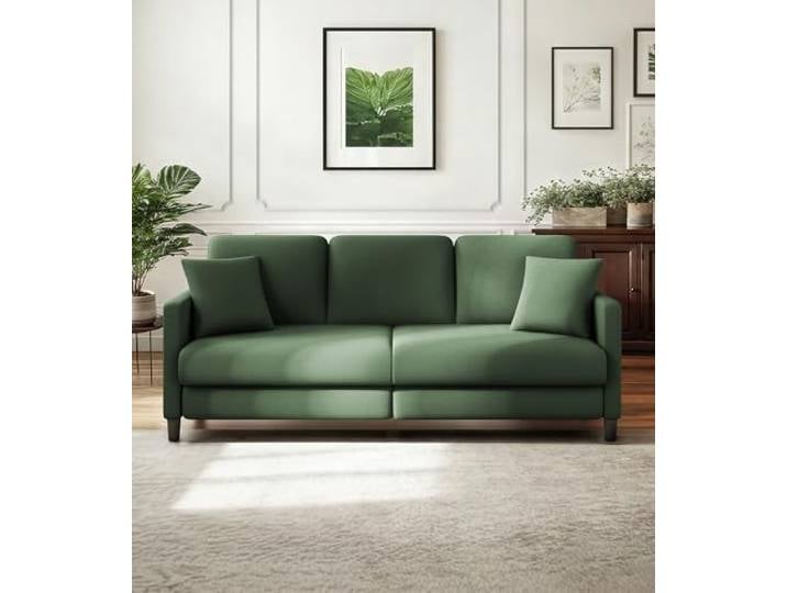 Domusensus 3 Sitzer Sofa Couches, 211cm Bequeme Sofa 3 Sitzer, Teddy Fleece Couch, 2 Kissen inklusive, Werkzeugfreier Aufbau Couches für Wohnzimmer, Ganzholz 3er Sitzsofa für Wohnzimmer, Büro, Grün