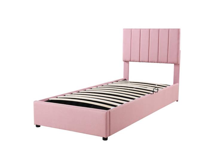 Komhtom Polsterbett 90x200 cm, hydraulisches Stauraumbett, hautfreundliches Leinen-Hochkastenbett, rosa, Pink, Holz, Mode, 90x200 cm, Schlafzimmer, Betten, Polsterbetten