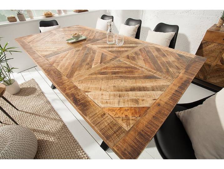 Massiver Esstisch INFINITY HOME 160cm natur schwarz Mangoholz Industrial Design X-Gestell rechteckig