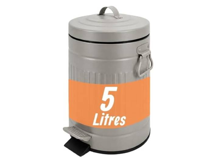 Relaxdays poubelle cosmétique\, 5 l\, fermeture amortie\, grise Seau intérieur amovible\, métal\, poubelle de salle de bain avec couvercle\, design rétro