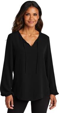 Port Authority LW714 Women's Textured Crepe Blouse in Deep Black size XS   Polyester