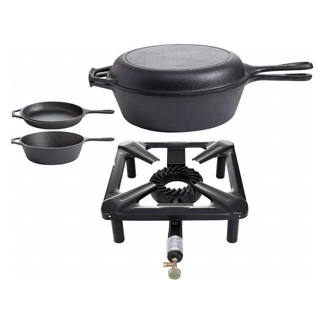 All'Grill Hockerkocher-Set (klein) mit Gusseisenpfannen Kombi-Set Ø 26 cm - ohne Zündsicherung (43780987)