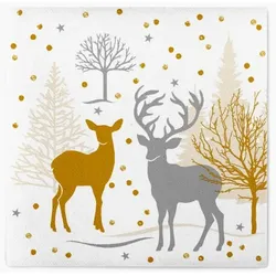 MANK Weihnachtsserviette Josia aus Linclass® Airlaid, 40 x 40 cm, 1/4 Falz, 50 Stück - Hirsche