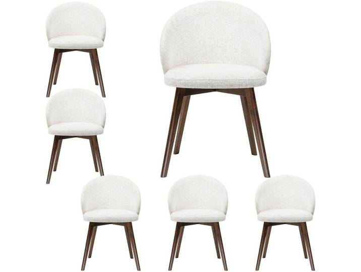 ESSZIMMERSTUHL MELIE 6er Set in Creme Chenille mit Dunkelbraunen Buchenholzbeinen 54/49/82 cm
