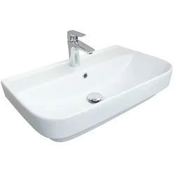 Belvit Waschbecken Flora Slim 45 cm Weiß Keramik mit Hahnloch & Überlauf – Design Wandwaschbecken mit Befestigung
