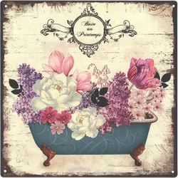 Moritz Deko Blechschild Badewann mit Blumen Geschenk-Idee aus Metall Vintage-Design zur Dekoration