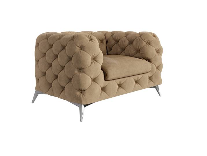 S-Style Möbel Paul - Chesterfield Sessel mit Silber Metall Füßen - Beige