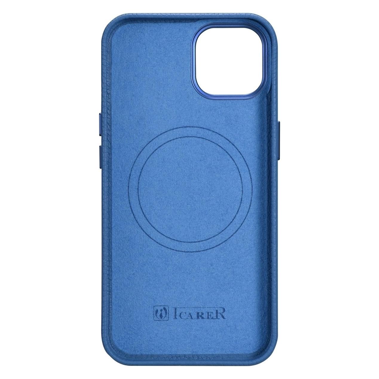 iCarer litchi Premium Ledertasche iPhone 14 Plus Magnetische Ledertasche mit magSafe hellblau (WMI14 (Apple iPhone 14 Plus) (WMI14220711-LB)