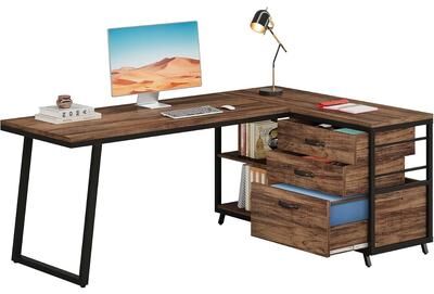Envelor "Tribesigns 53"" Reversible L-Shaped Computer Desk With 3 Drawers & Shelves"