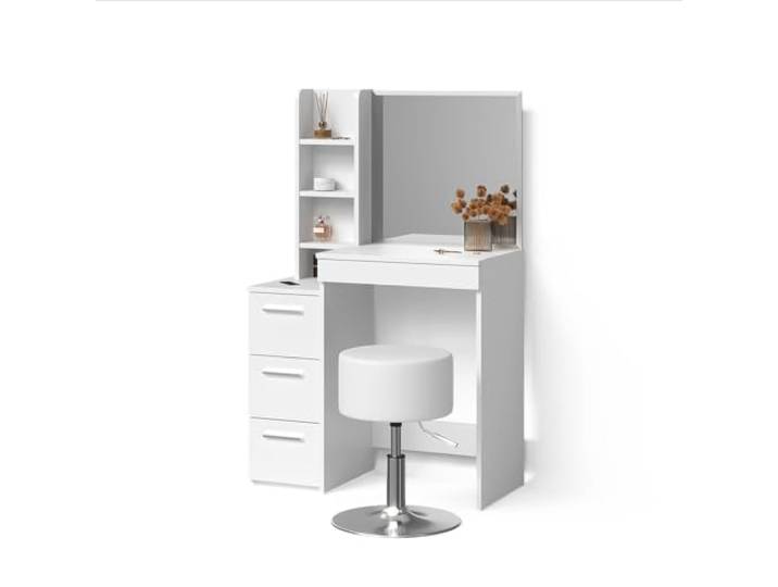 Livinity Schminktisch Ivera, Weiß 79.9 cm Spiegel · Hocker · 4 Schubladen · Freistehend · Seitliches Regal