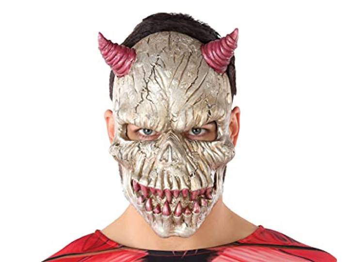 Atosa 62381 Demonio-masker met hoorns en tanden, fuchsia