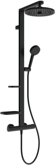 Ideal Standard Eco Duschsystem BE211XG mit Brausethermostat, 2 Ablagen, Kopfbrause rund, silk black
