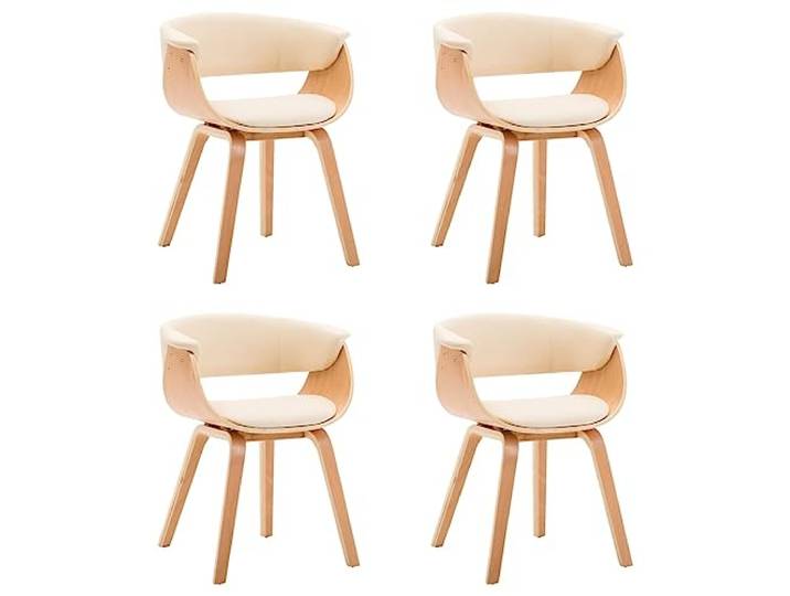 KUTYWEXFM Esszimmerstuhl 4er Set Creme Bugholz Kunstleder Polsterstuhl Bequemes 4-teiliges Stuhlset mit ergonomischer Rückenlehne und weicher Polsterung für Ihre Küche und den Esstisch.