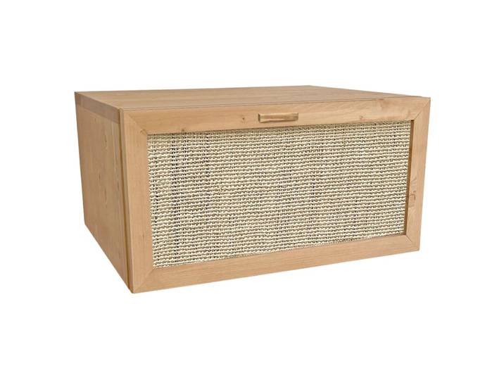 Table de chevet suspendue en bois tons clairs tiroir en raphia 40cm