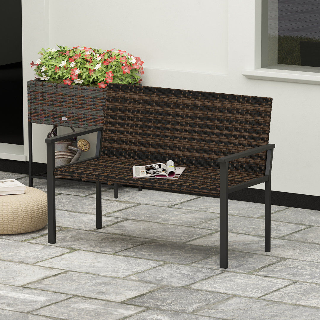 Latitude Run Outsunny 2 Seater Rattan Garden Bench & Quick-Drying Padding, Mixed Mixed Brown 85cm H X 120cm W X 60cm D