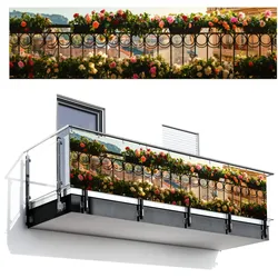 BALKON-SICHTSCHUTZ Blumen - Zaun - Stadtbild - Sommer Windschutz 300x85 cm