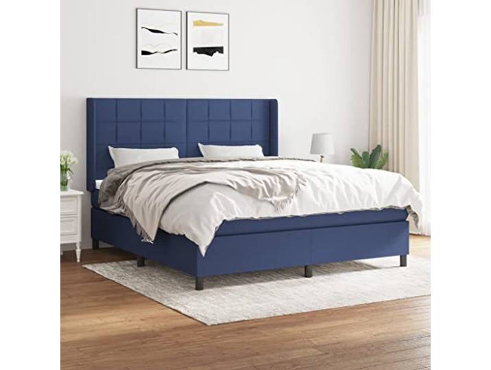 Strapazierfähiger Stoff Atmungsaktives Boxspringbett mit verstellbarem Boxspringbett mit Matratze Blau 180x200 cm Stoff Bett mit Kopfteil verstellbar Taschenfederkern Matratze Topper Komfort Luxus