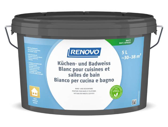 Renovo Wandfarbe Küchen- und Badweiss 5 l Matt