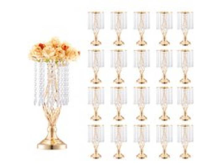 VEVOR Vase de mariage, lot de 20, supports de fleurs de mariage en cristal de 43 cm de haut, vase or en métal pour centre de table pour dîner de mariage, cérémonie, anniversaire, événement, décoration