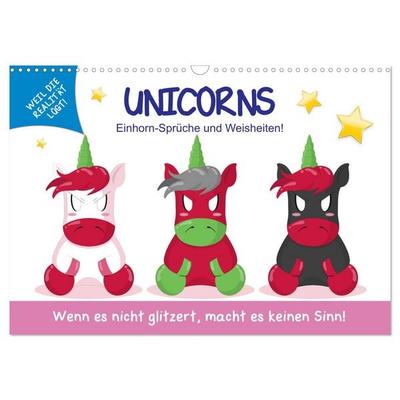 Unicorns. Einhorn-Sprüche und Weisheiten! (Wandkalender 2026 DIN A3 quer), CALVENDO Monatskalender