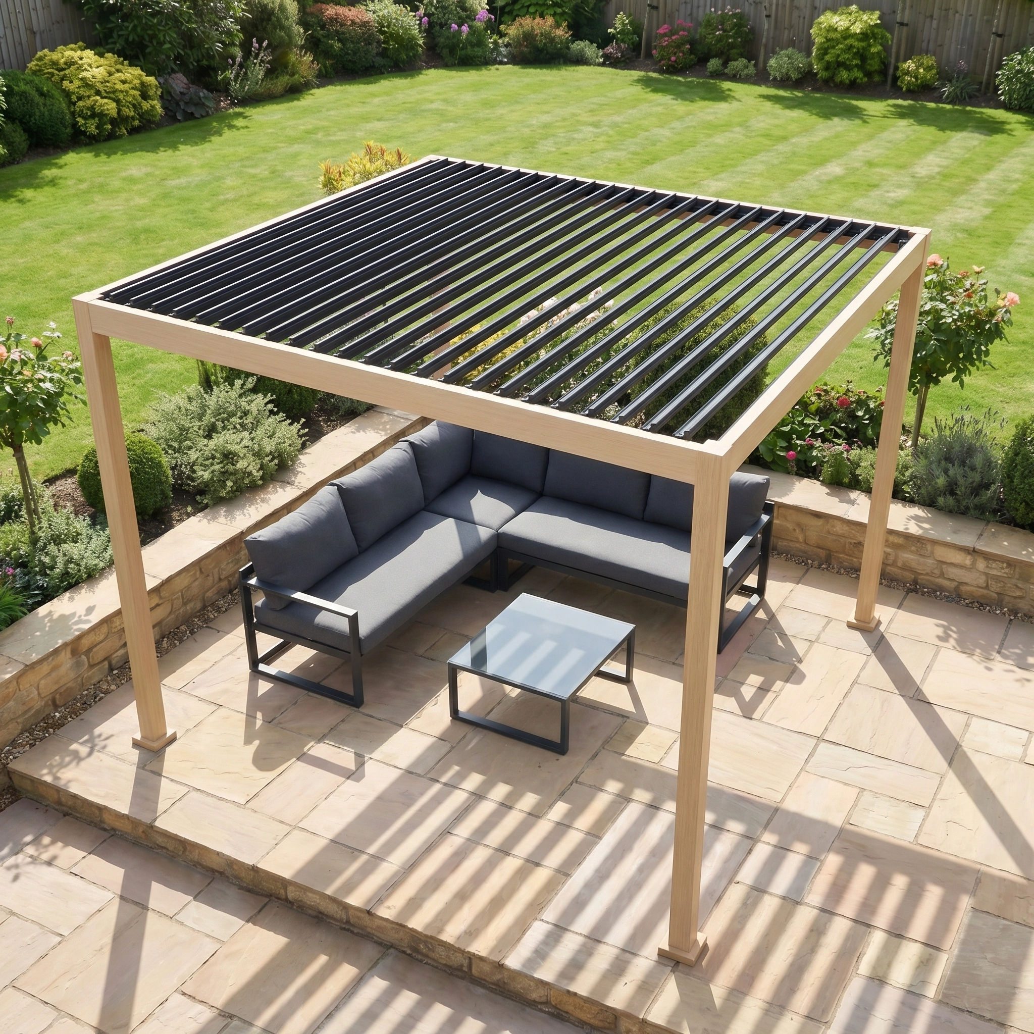 Harbour Lifestyle PergoSTET Lite 2.4m x 3m Metal Rectangular Pergola with Wood Effect