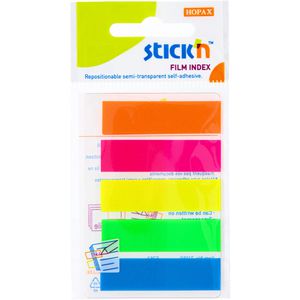 Stickn Haftmarker Film Index Tabs, Folie, beschriftbar, 5 x 25 Streifen, Neonfarben