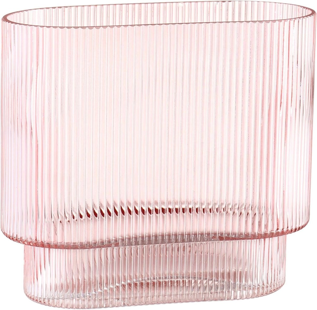 Gegroefde Glazen Vaas Roze - Moderne Bloemenvazen Decoratie - Hoogte: 18 cm