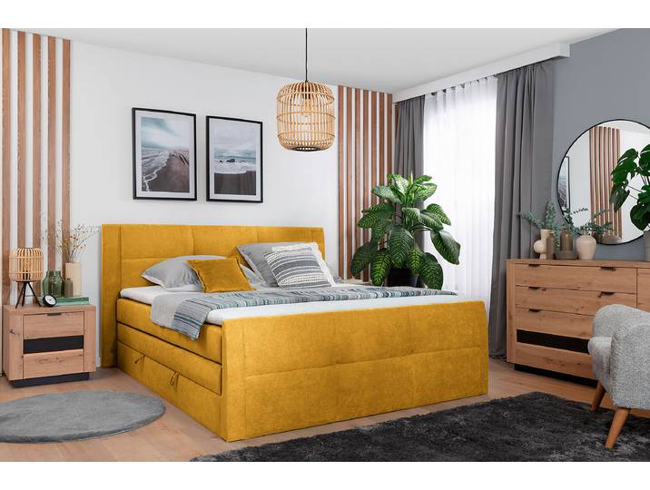 Boxspringbett Bekkour 180 x 200cm Webstoff Prisca Gelb