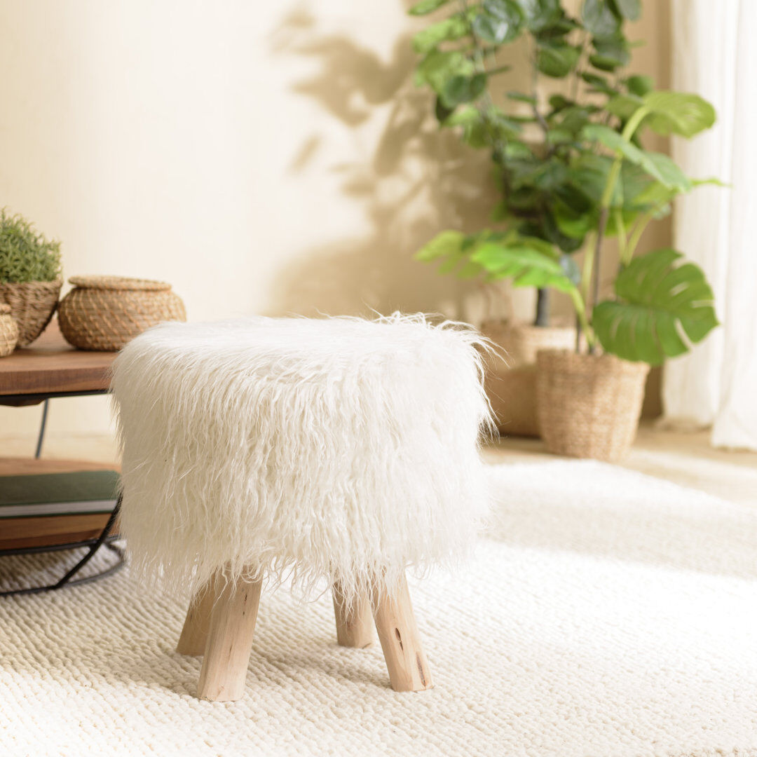World Menagerie Solid + Manufactured Wood Accent Stool Beige 43cm H X 40cm W X 40cm D