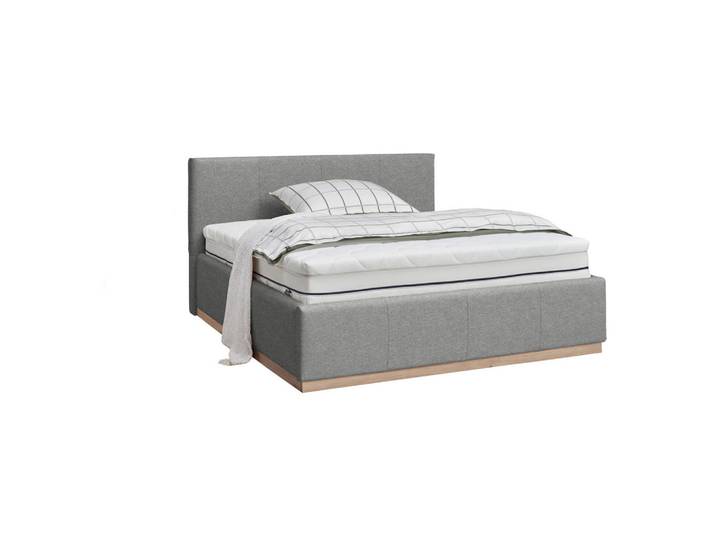 Lomoco Polsterbett, Grau, Birke, Sperrholz, 2-Zonen, warmweiß, 180x200 cm, Made in EU, Bettkasten, Lattenrost, gepolstertes Kopfteil, Schlafzimmer, Betten, Polsterbetten
