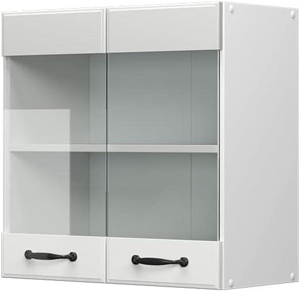 Witte Keuken Hangkast in Landhuisstijl met Glazen Deuren, Breedte: 60 cm