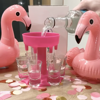 KitchenCuration 6 Shot Glass Dispenser And Holder Carrier Caddy Liquor Dispenser Pink