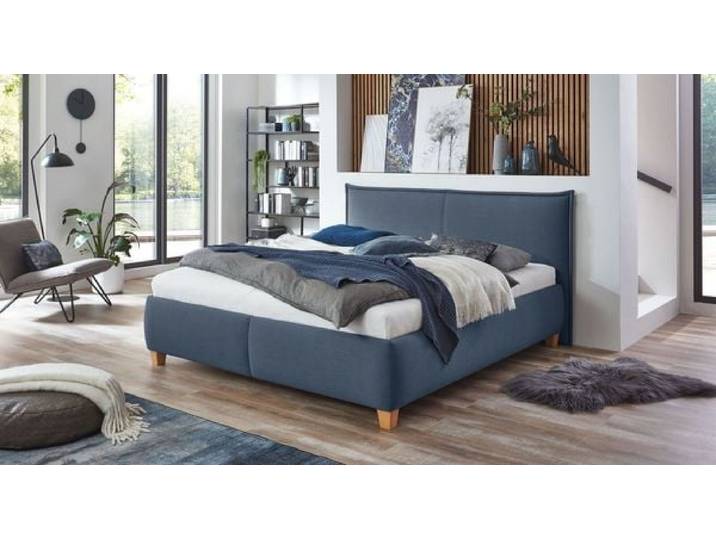 Polsterbett Adana Komfort Webstoff mit Bettkasten 100x200cm Blau klassischer Stil,