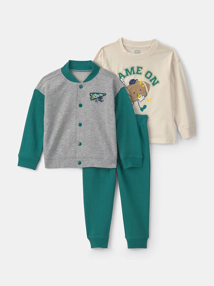 carter's 3tlg. Outfit in Grün/ Grau/ Creme - 92
