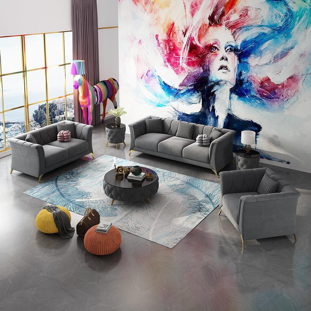 Designer Chesterfield Sofagarnituur in fluweel met 3 zitplaatsen